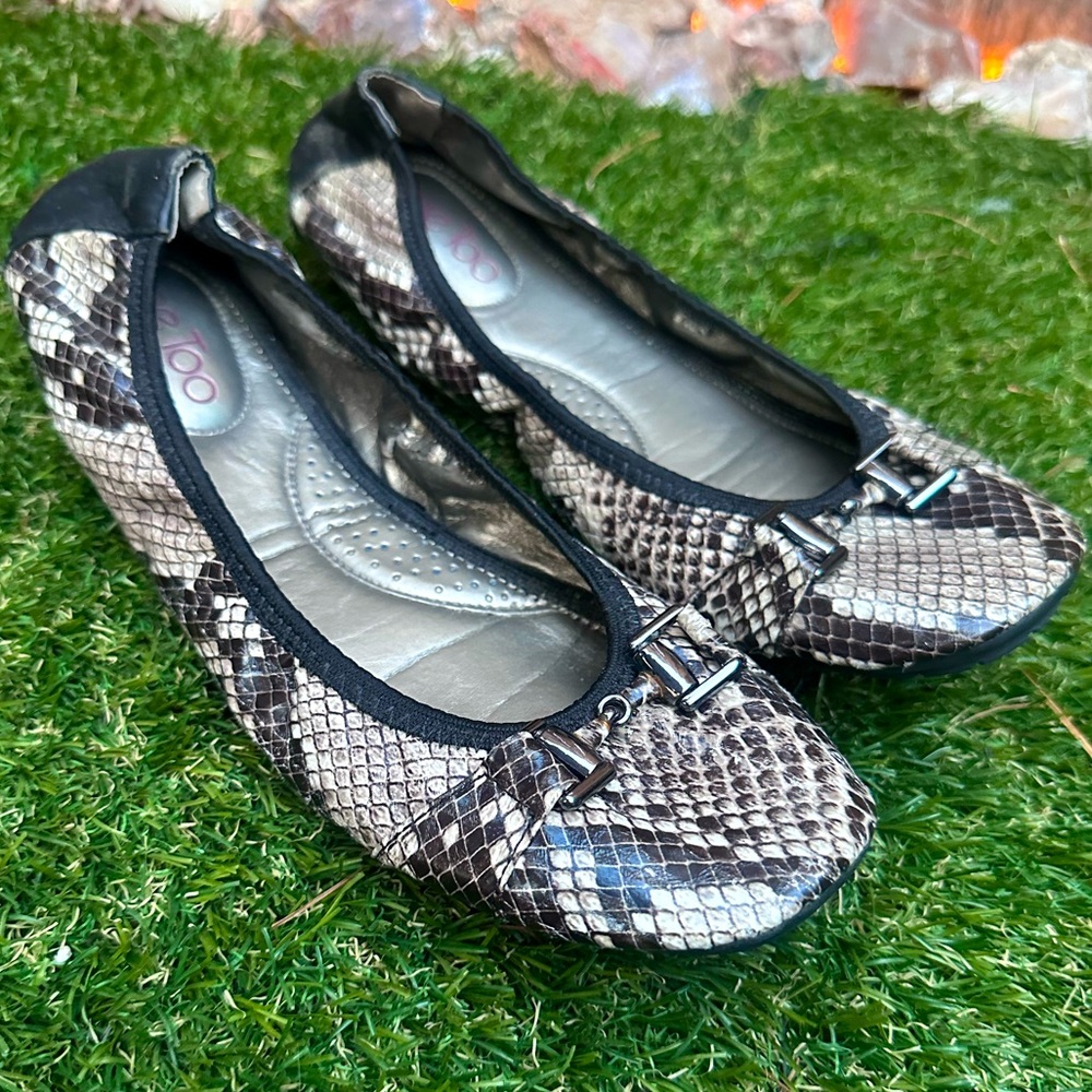 Me Too Snake Print Flats with Black Trim